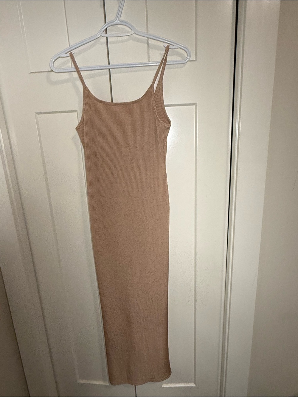 Topshop Neutral Beige Ribbed Maxi Slip Dress